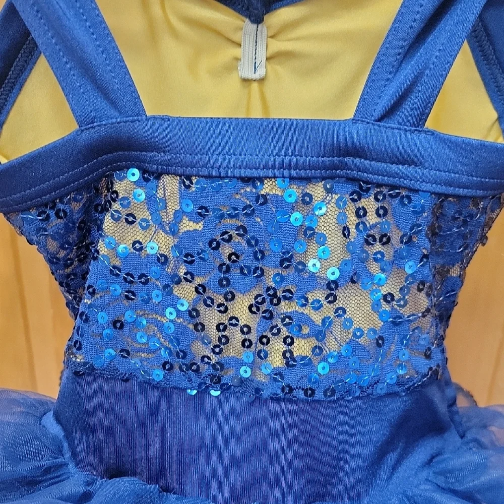 Weissman Size SC (6/6X) Navy & Gold Showtime Sequin Tutu Dance Costume #13838